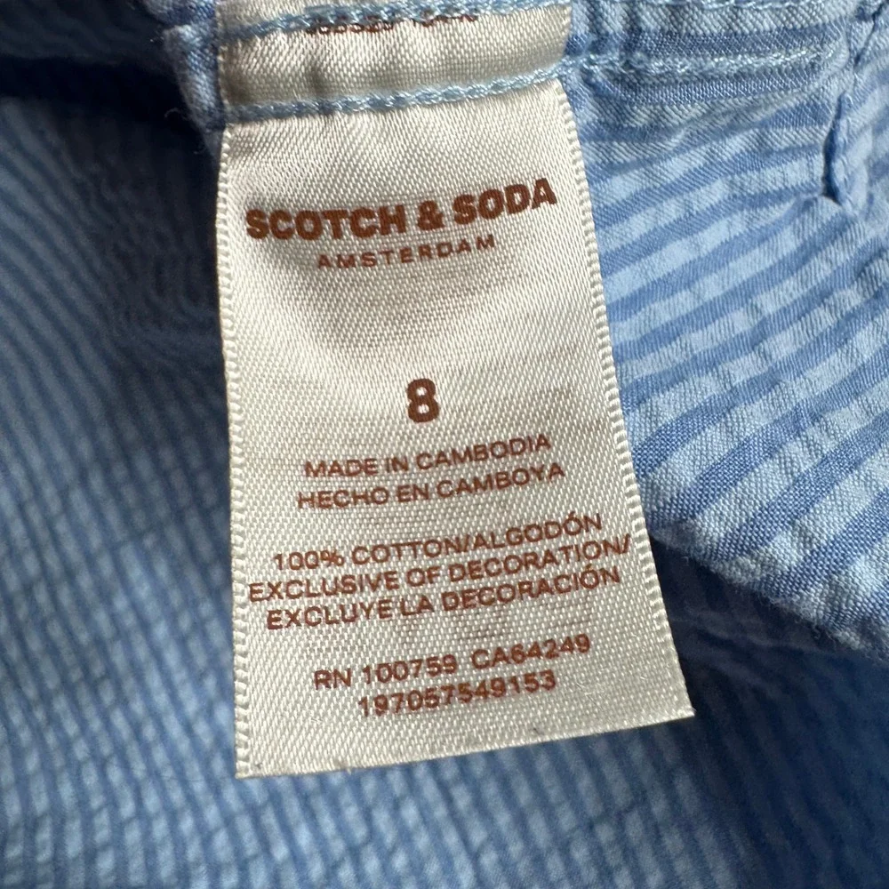 Scotch and Soda Boys Blue Seersucker Orange Juice Button Down Shirt Kids 8